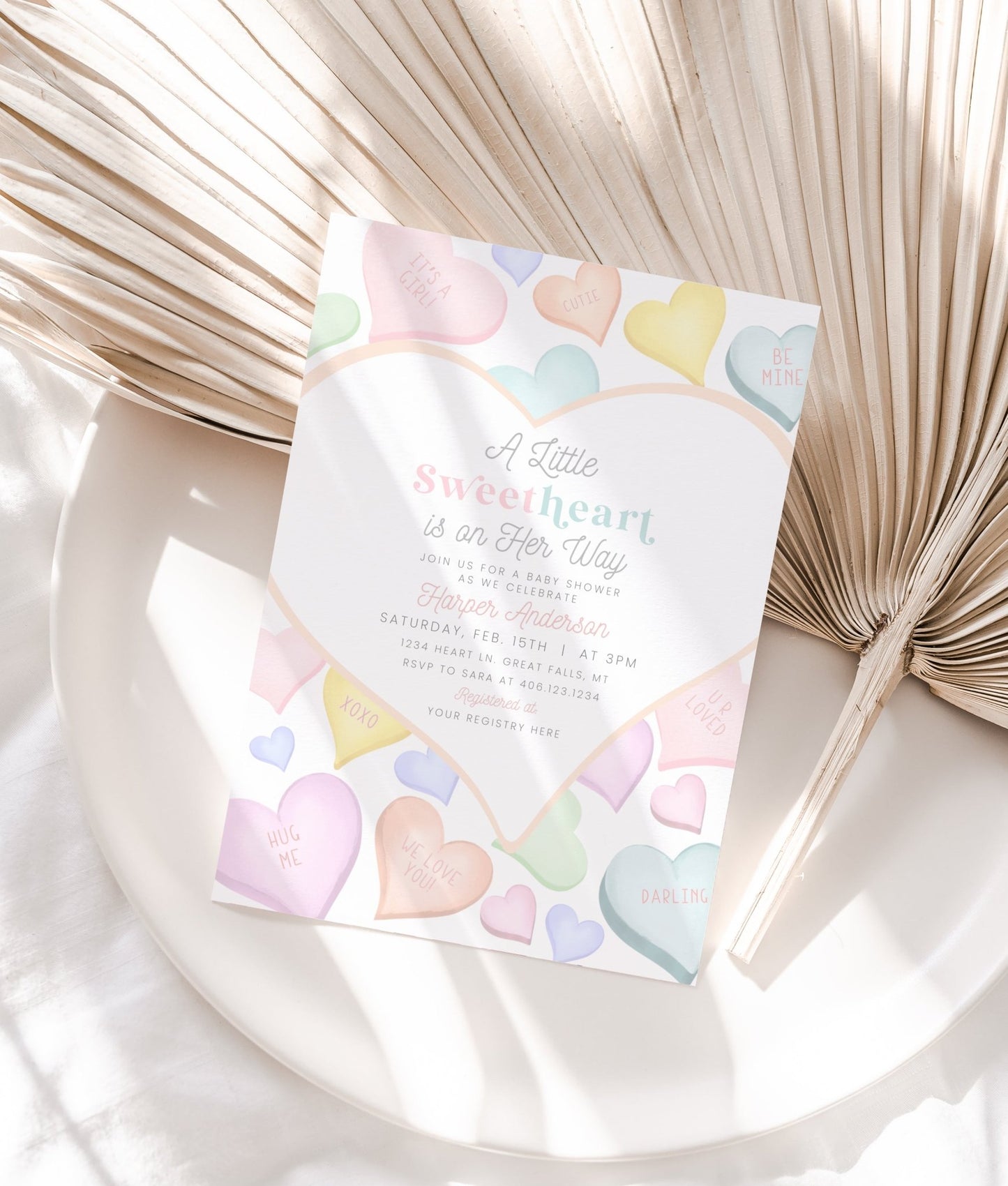 Conversation Heart Baby Shower Invitation Printable - High Peaks Studios