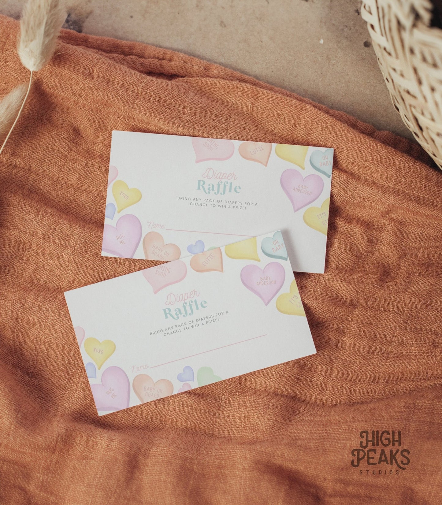Conversation Heart Diaper Raffle Card Printable - High Peaks Studios