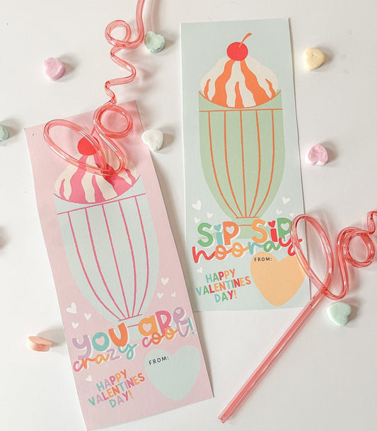 Crazy Straw Valentines Day Tag Printables - High Peaks Studios