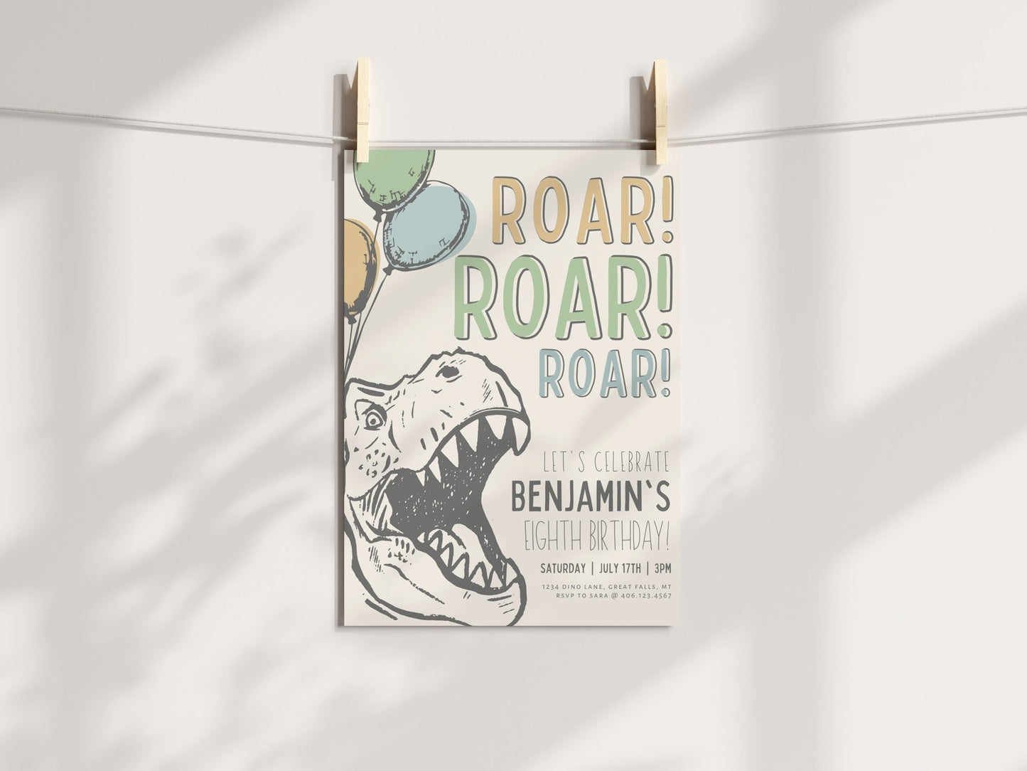 Dinosaur Birthday Party Invitation Printable Template - ANY AGE! - High Peaks Studios
