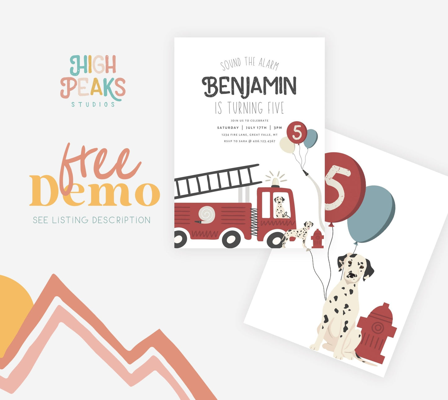 Fire Truck Party Invitation Printable Template - Any Age - High Peaks Studios