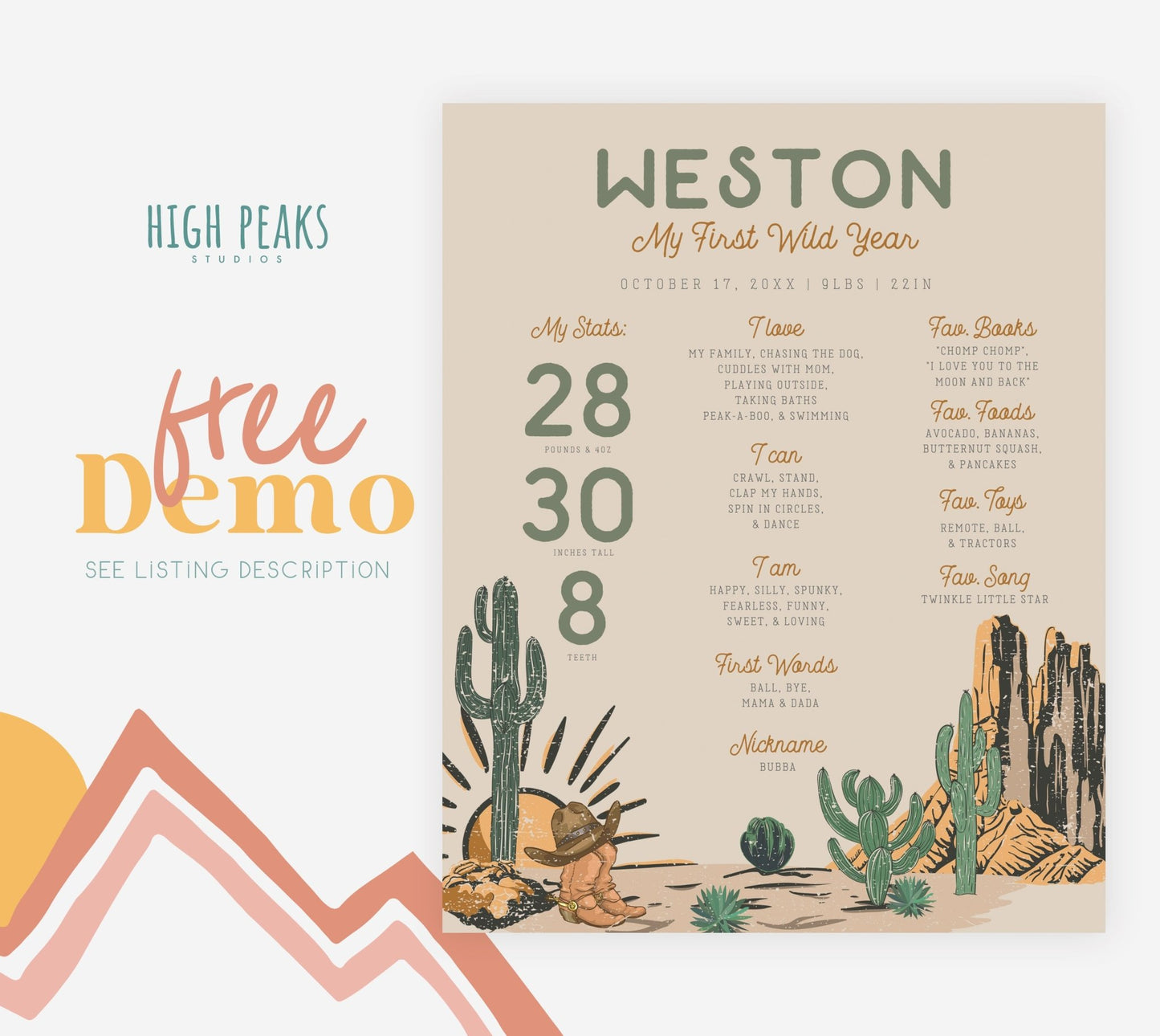 First Birthday Milestone Poster - How The West Was ONE - High Peaks Studios