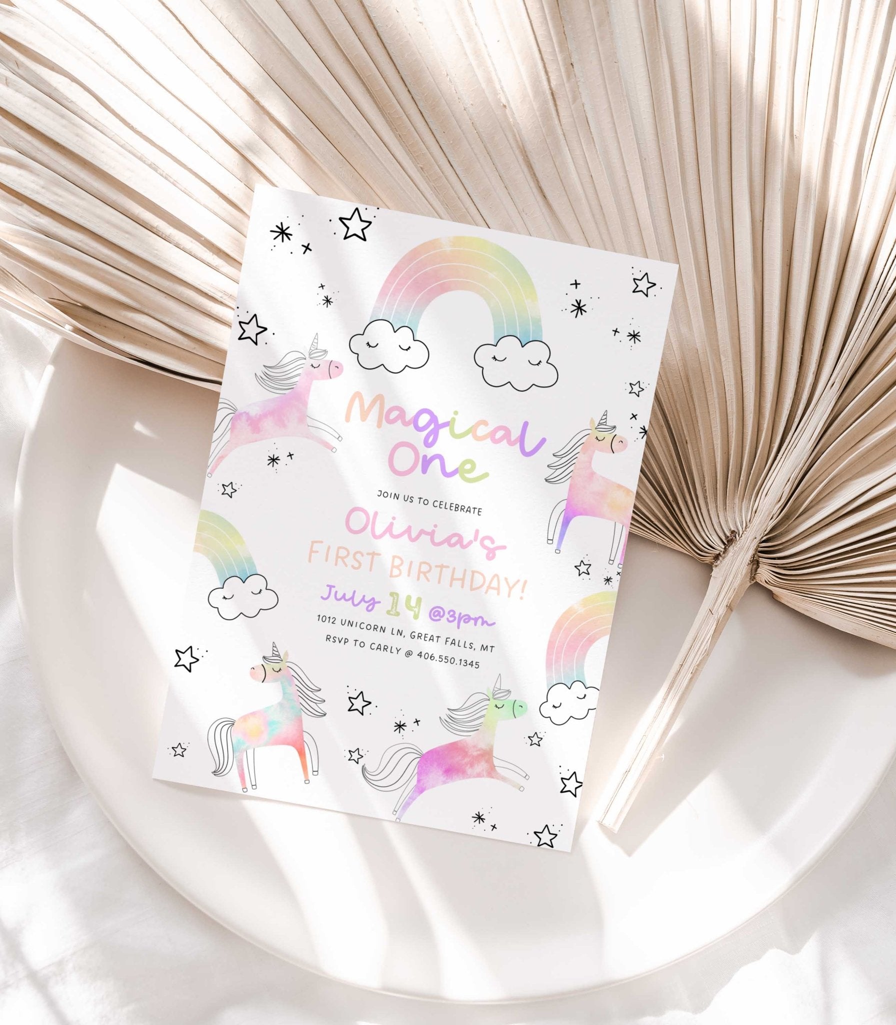 First Birthday Unicorn and Rainbow Invitation Printable – High Peaks ... First Birthday Unicorn and Rainbow Invitation Printable – High Peaks ...