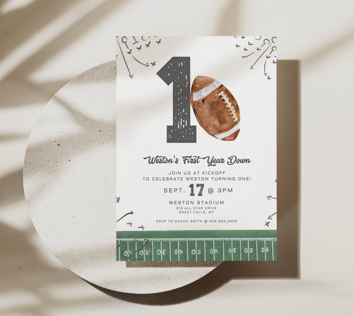 First Year Down Football Birthday Invitation Printable