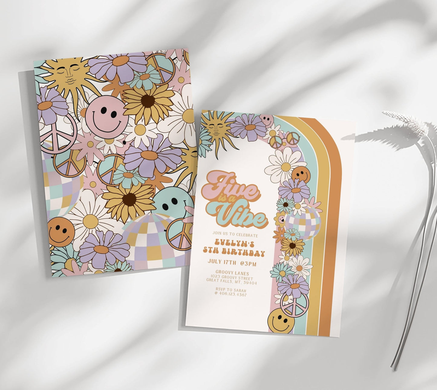 Five is a Vibe Groovy Retro Birthday Invitation - High Peaks Studios