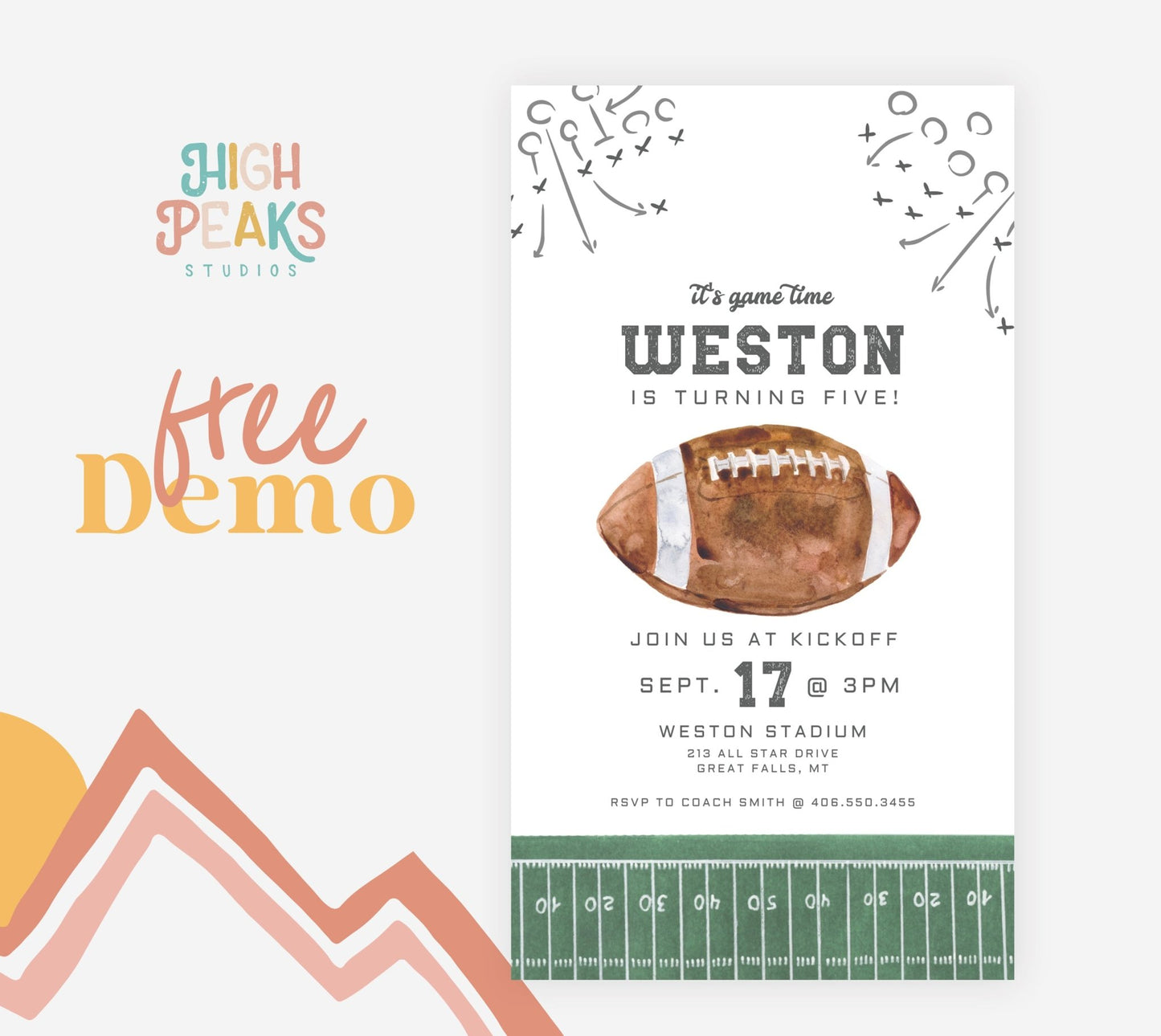 Football Birthday EVITE Template | Any Age! - High Peaks Studios