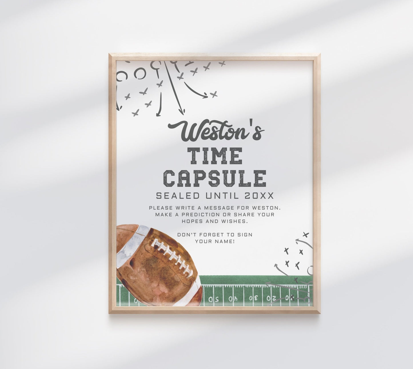 Football Birthday Time Capsule Sign and Note Card Printables - High Peaks Studios