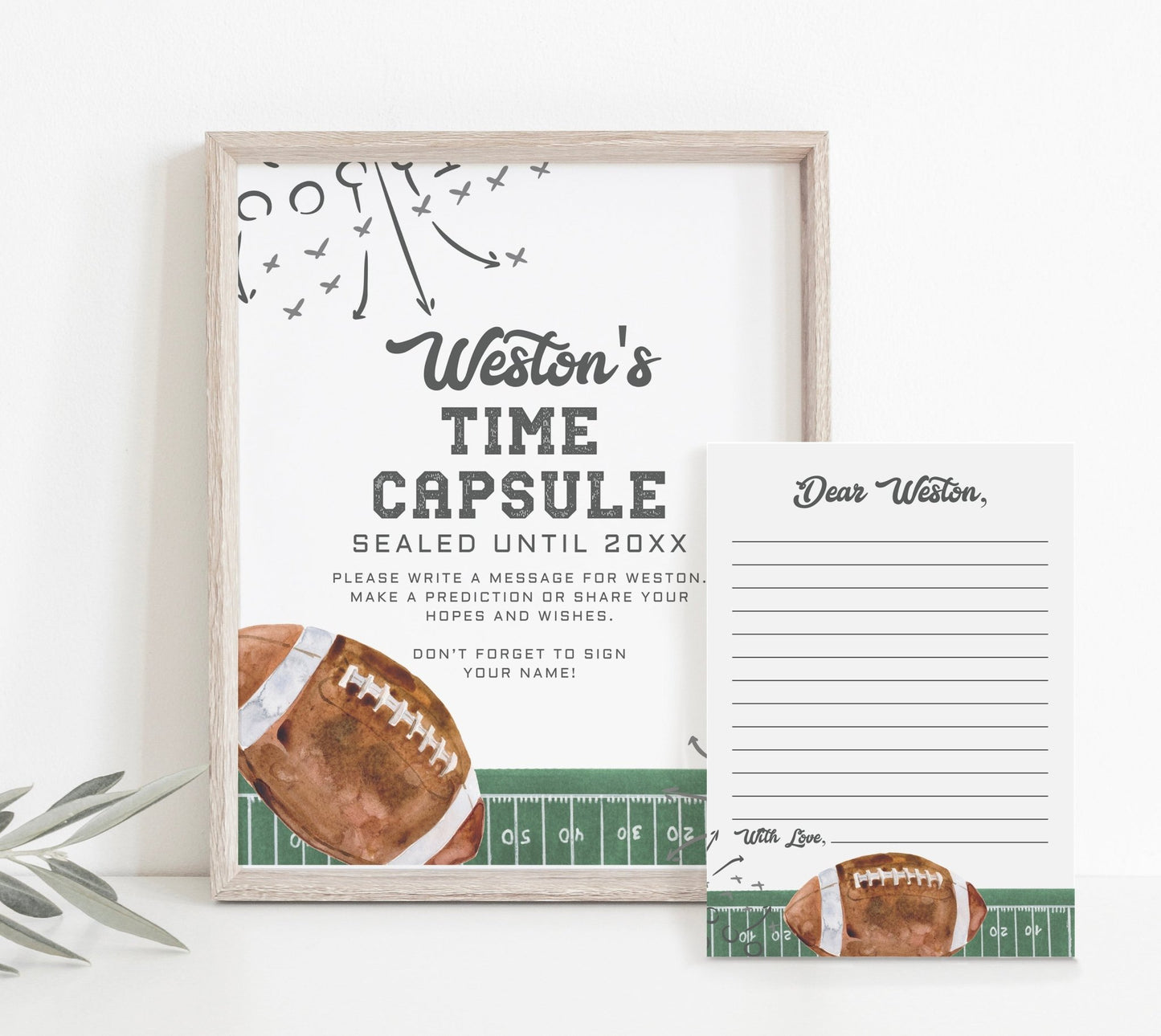 Football Birthday Time Capsule Sign and Note Card Printables - High Peaks Studios