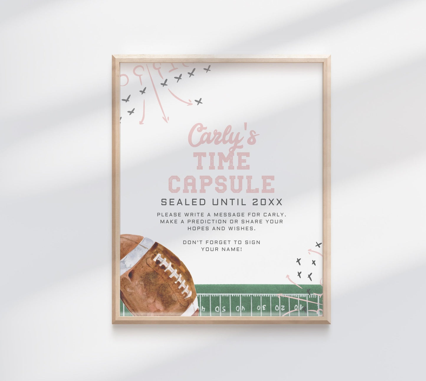 Football Birthday Time Capsule Sign Printable - Pink - High Peaks Studios