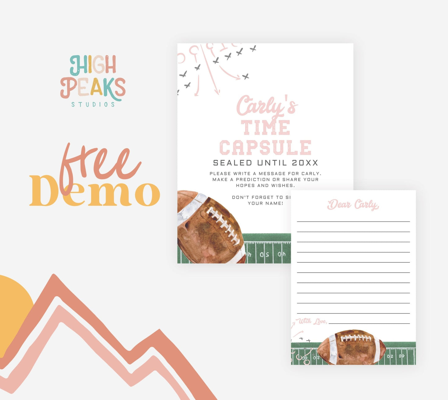 Football Birthday Time Capsule Sign Printable - Pink - High Peaks Studios