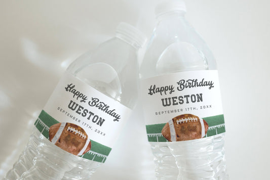 Football Birthday Water Bottle Label Printables - High Peaks Studios