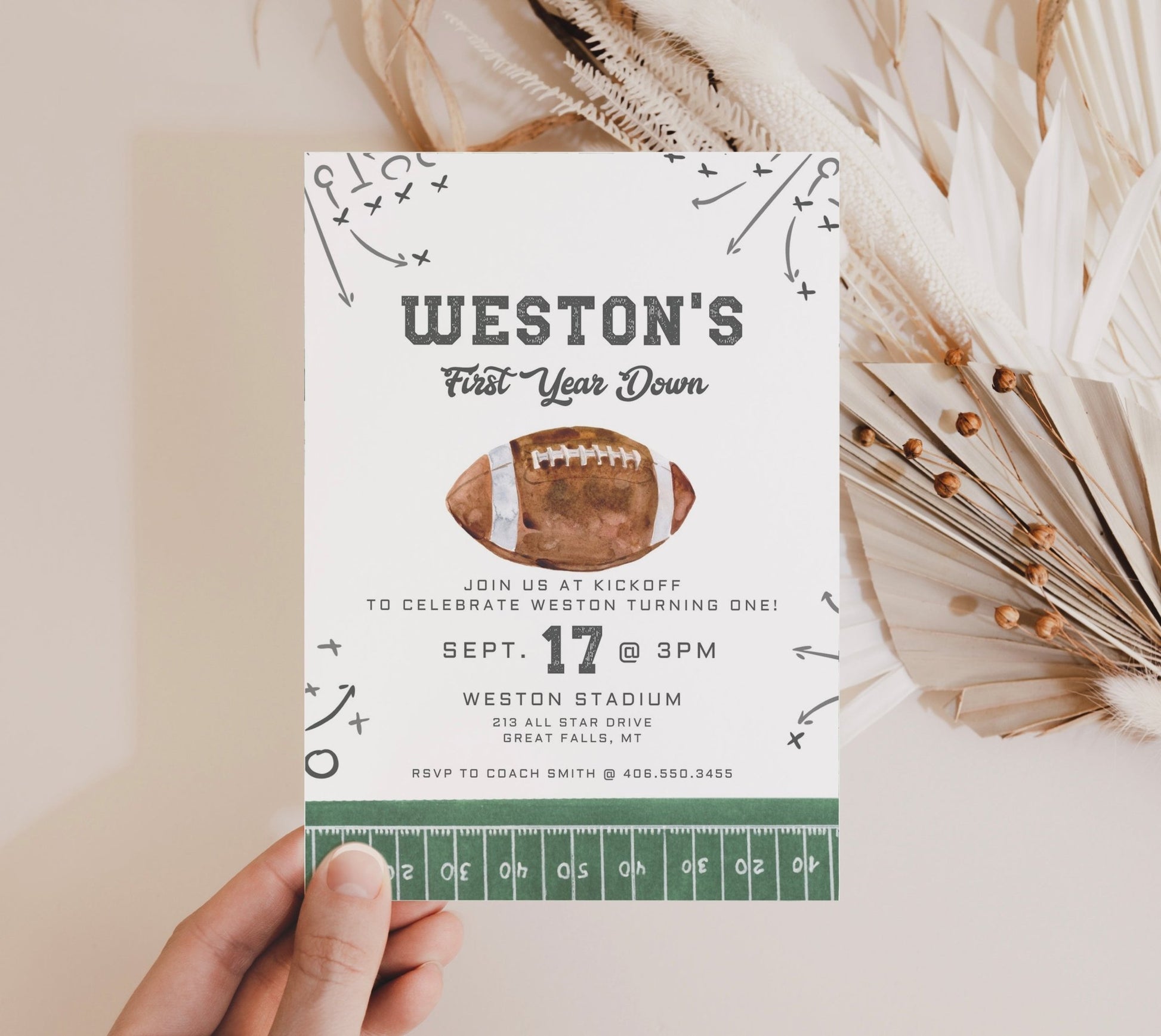 Football First Birthday Invitation Template - High Peaks Studios