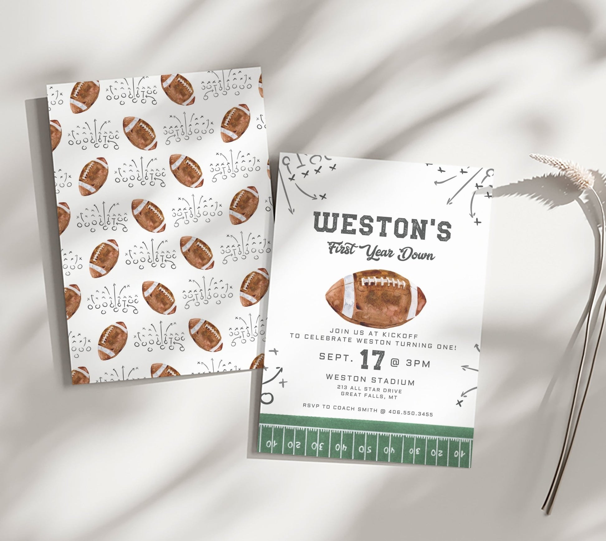 Football First Birthday Invitation Template - High Peaks Studios