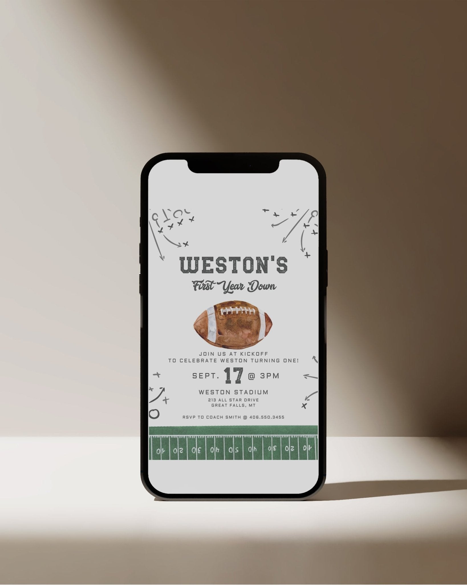 Football First Birthday Invitation Template - High Peaks Studios