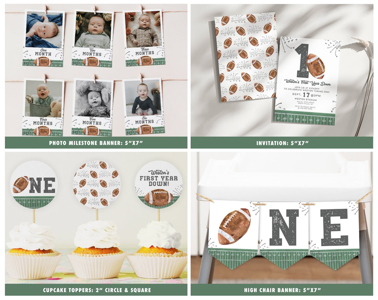 Football First Year Down Birthday Invitation Bundle Printables - High Peaks Studios