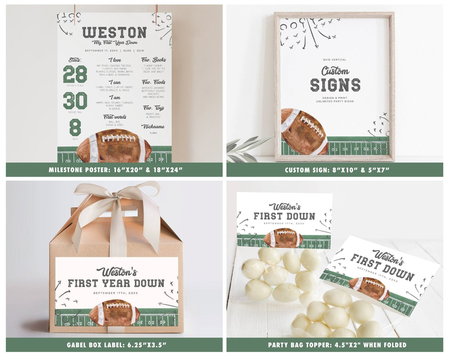 Football First Year Down Birthday Invitation Bundle Printables - High Peaks Studios