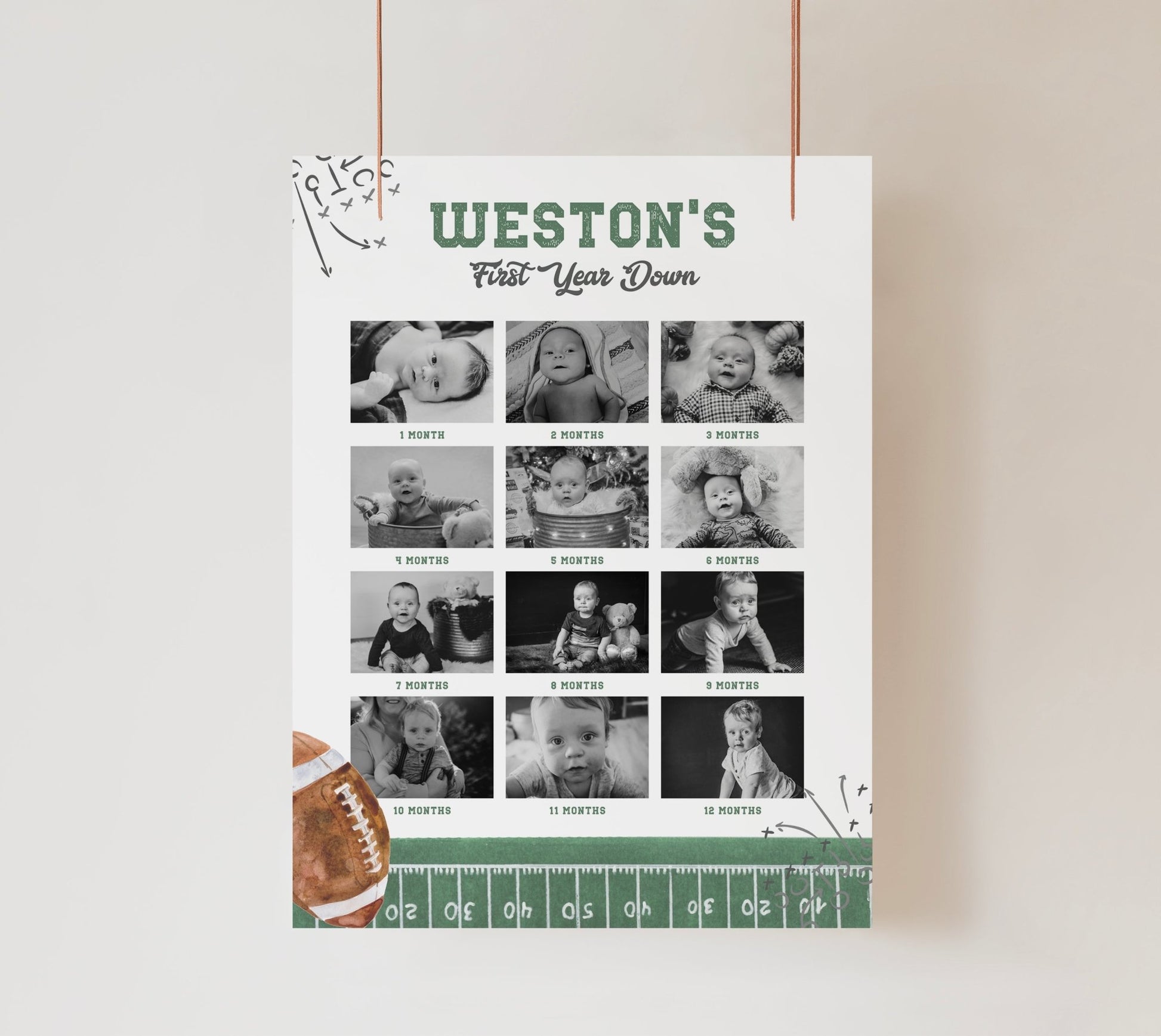 Football First Year Down Birthday Photo Board Printable - High Peaks Studios