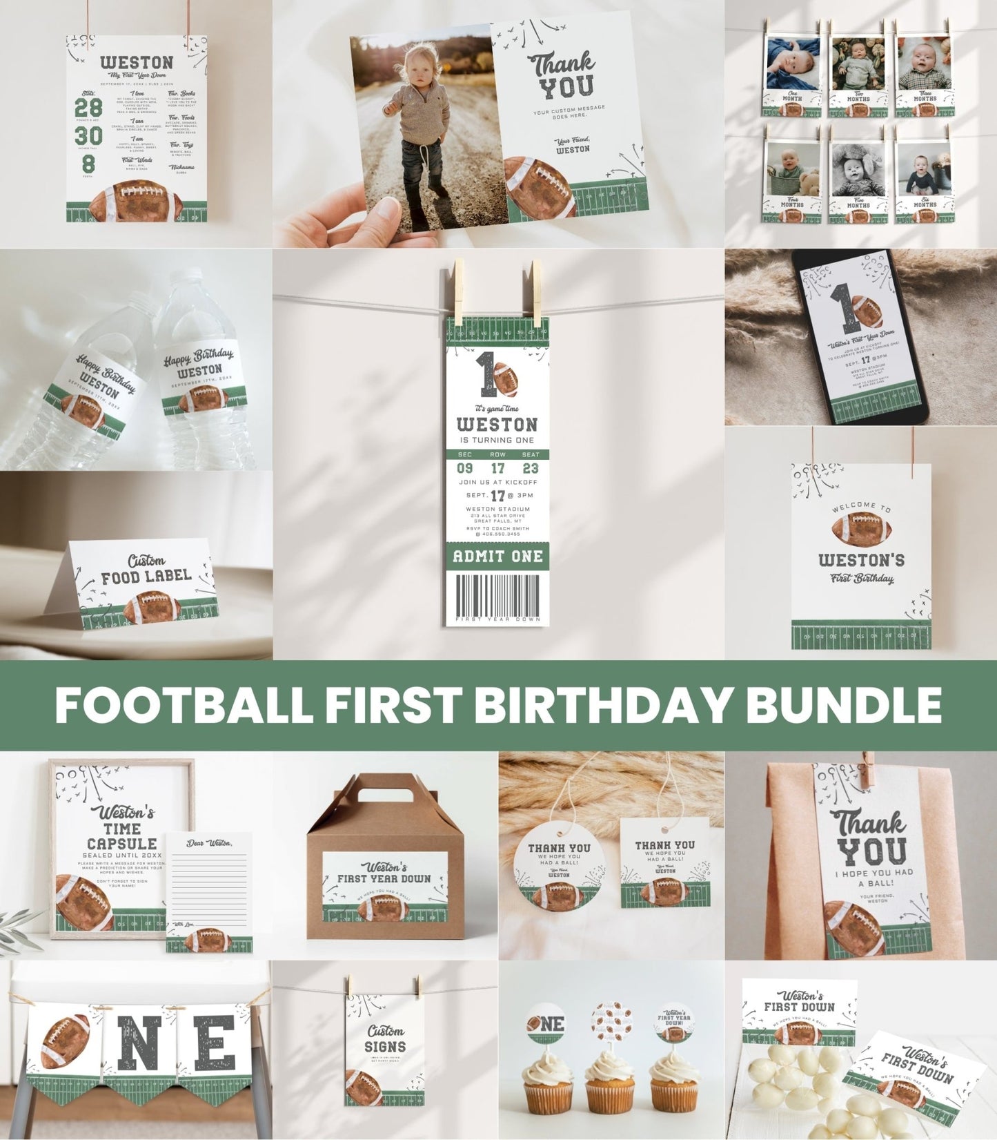 Football First Year Down Birthday Ticket Bundle - High Peaks Studios