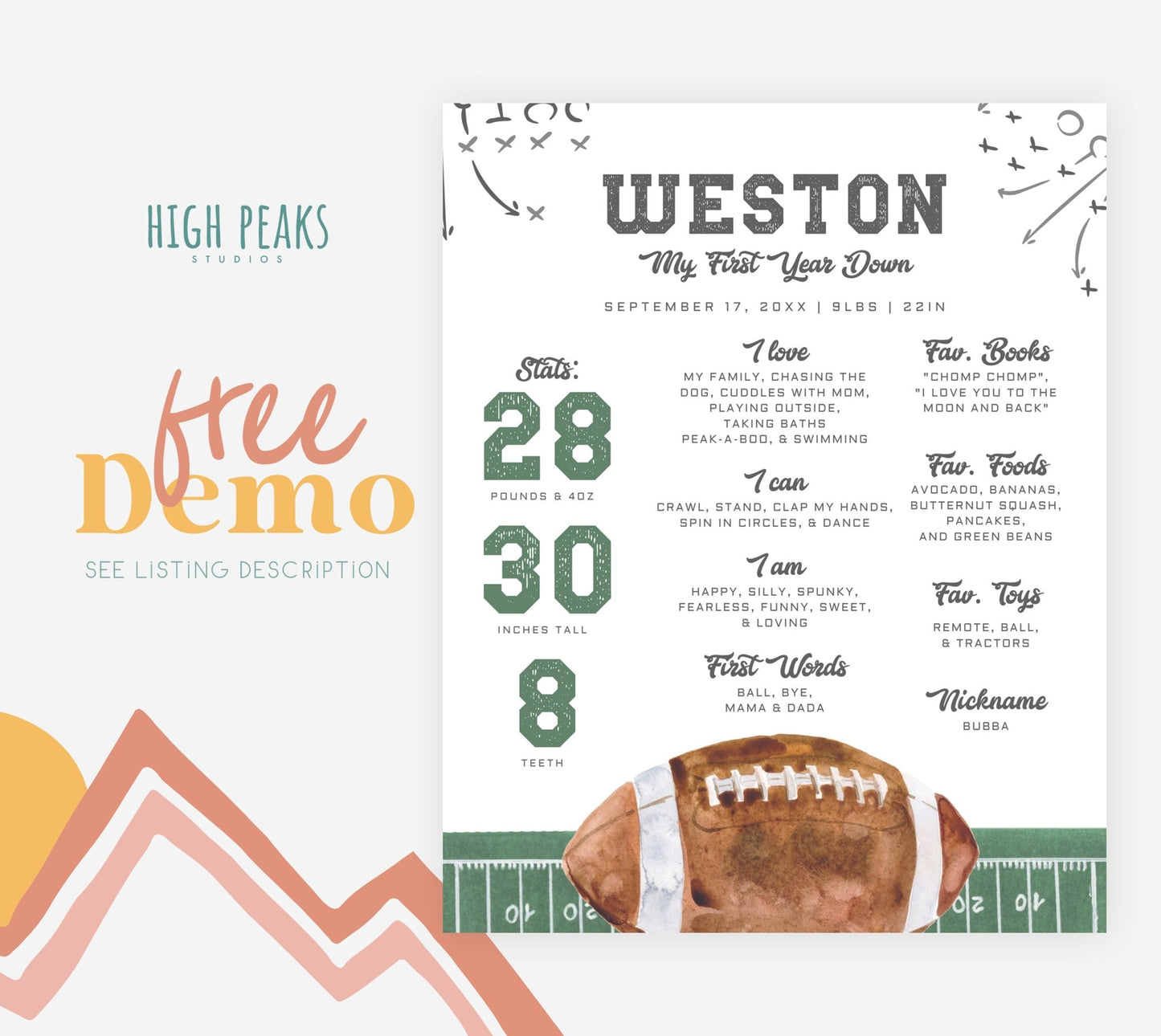 Football Milestone Poster Board - High Peaks Studios