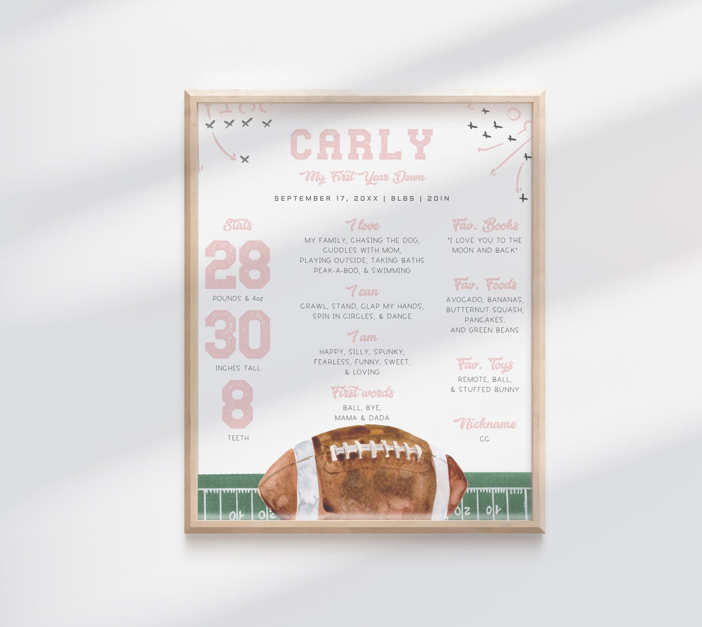 Football Milestone Poster Board - Girl - High Peaks Studios