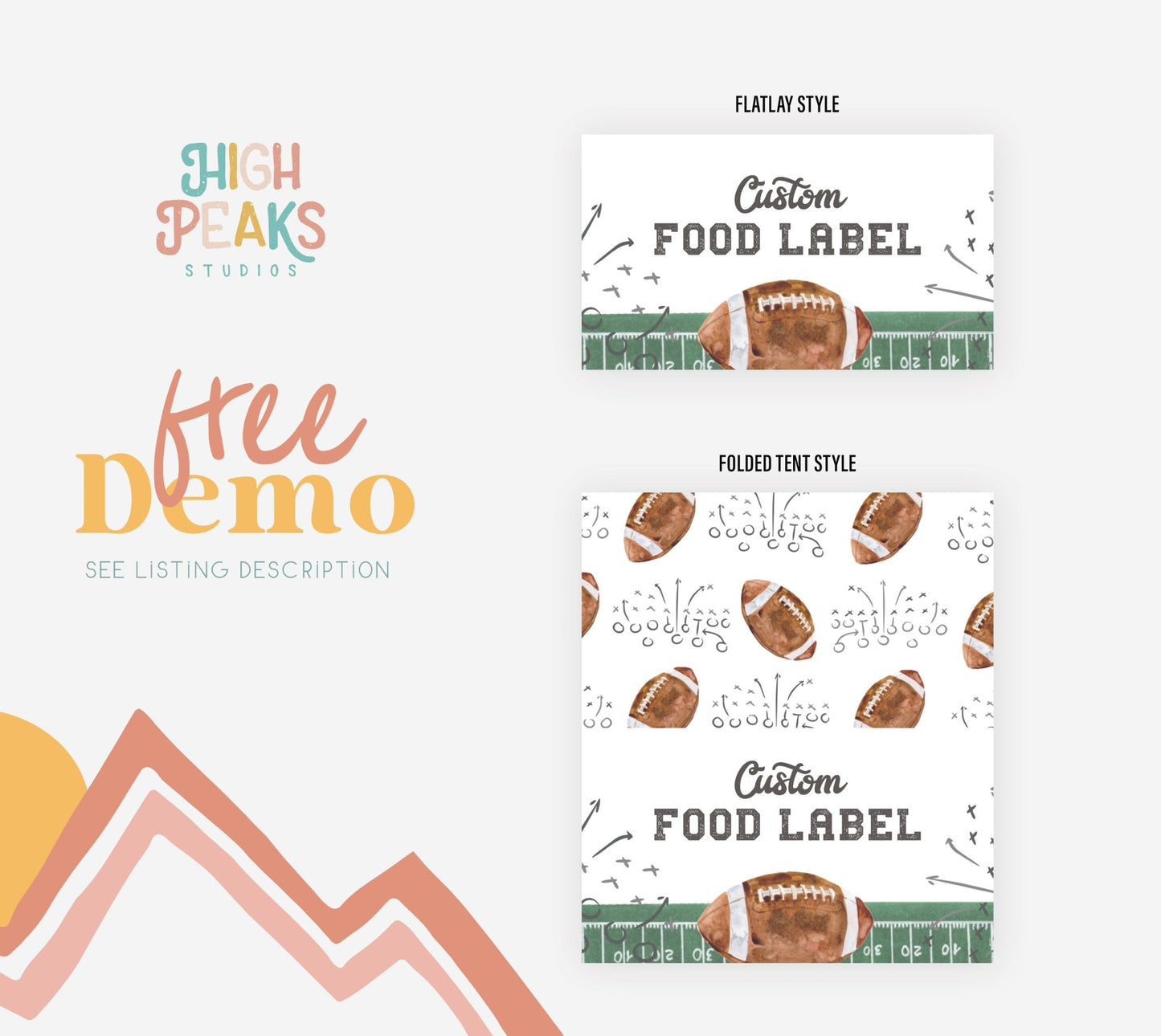 Football Party Printable Food Tent Labels - High Peaks Studios