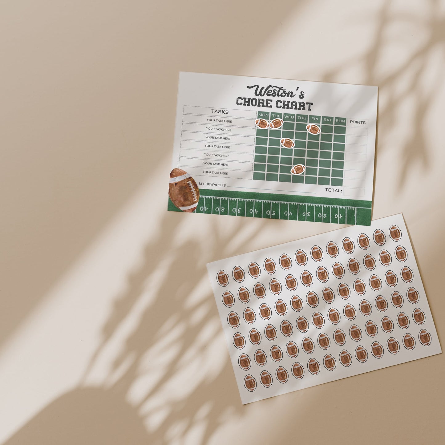 Football Reward Chart Printable, With Football Sticker Page - High Peaks Studios