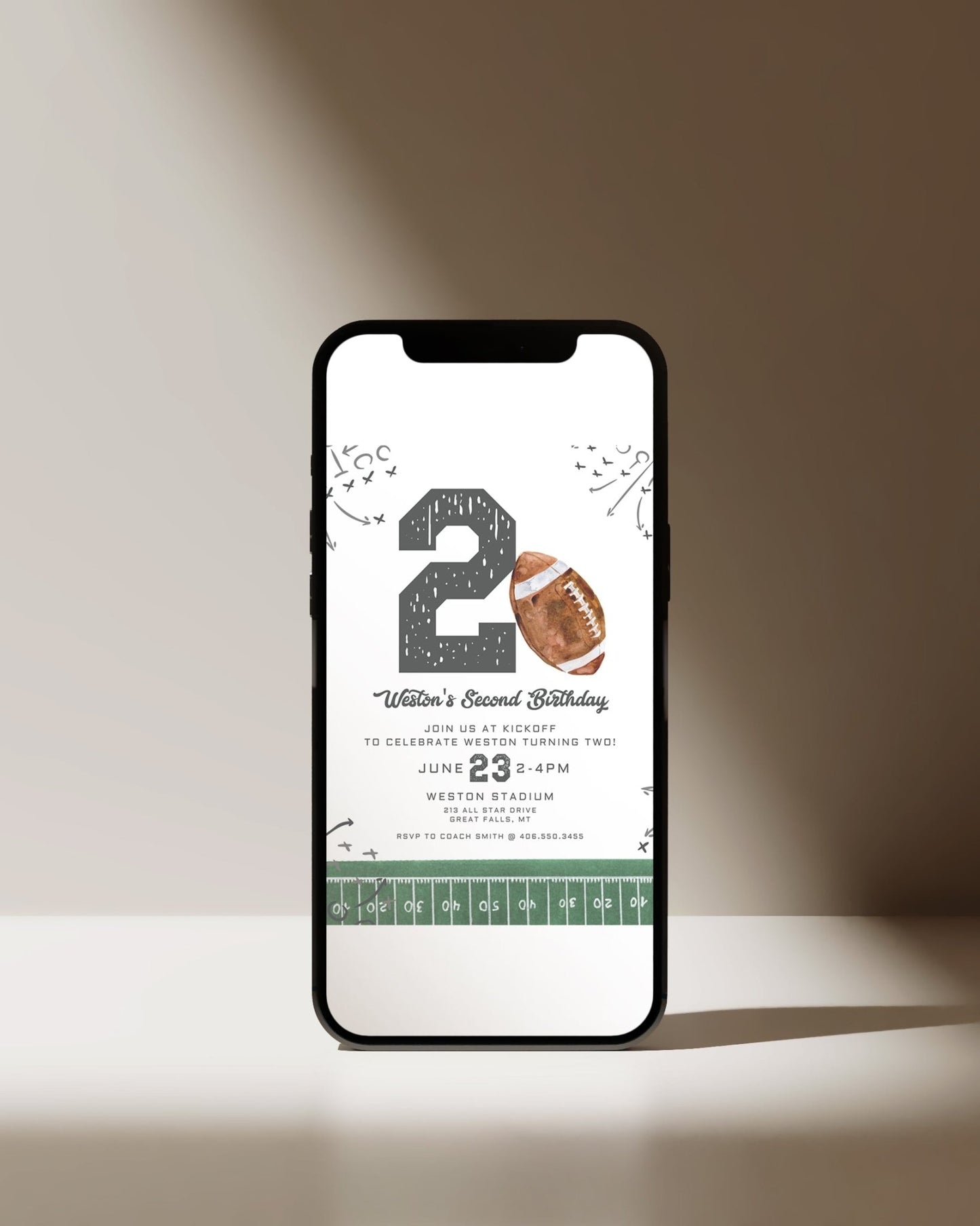 Football Second Birthday Invitation Printable - High Peaks Studios