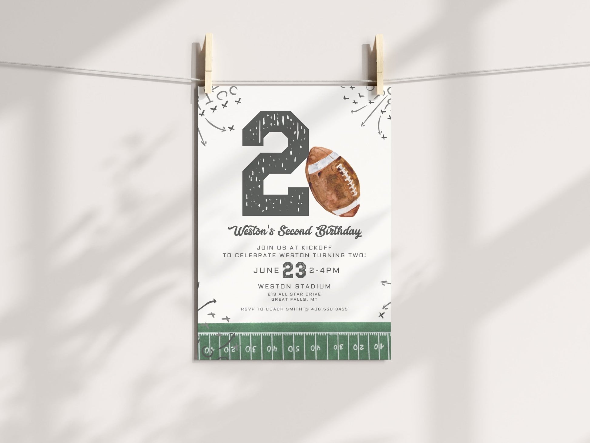 Football Second Birthday Invitation Printable - High Peaks Studios