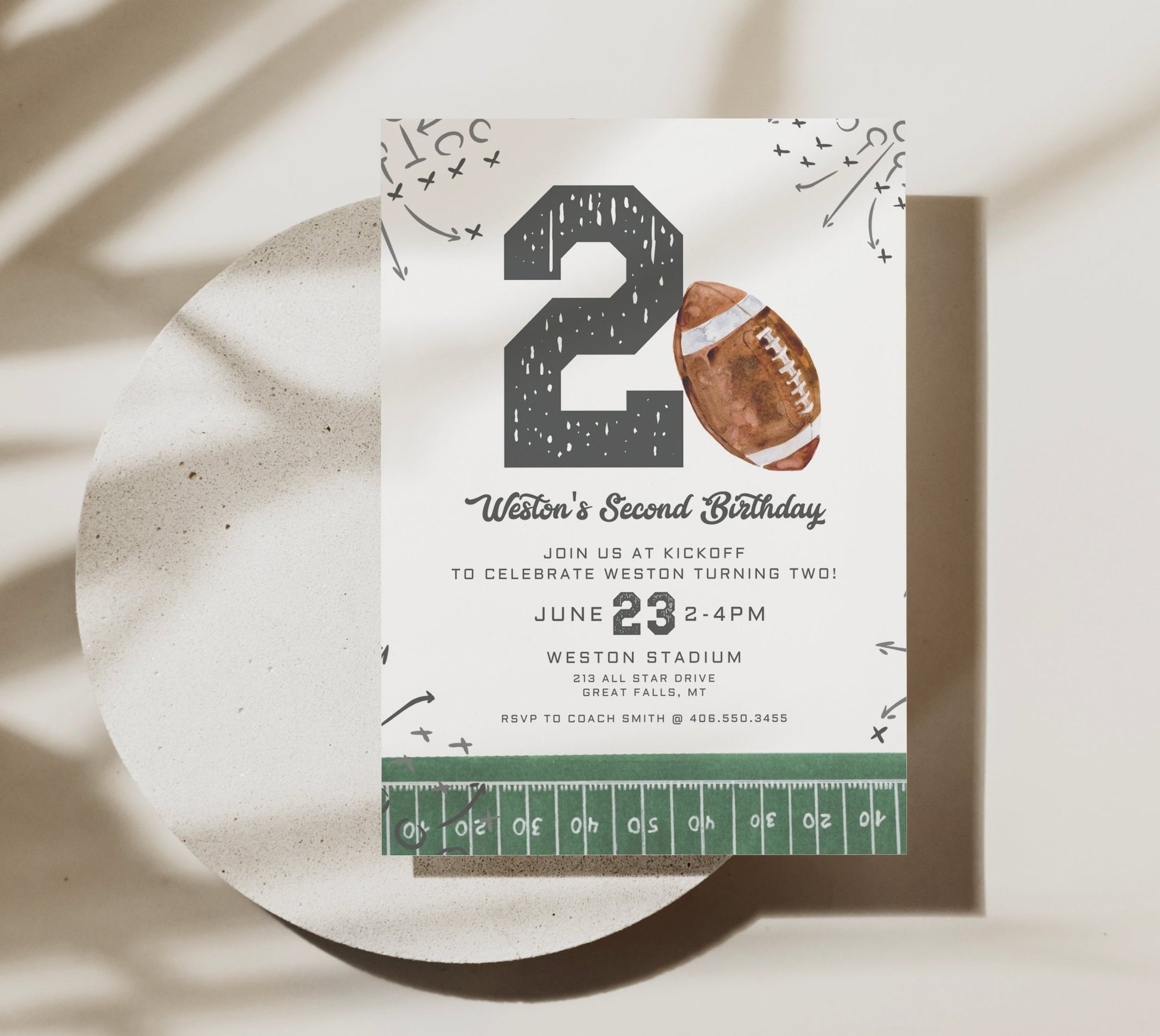 Football Second Birthday Invitation Printable - High Peaks Studios
