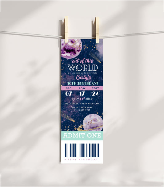 Galaxy Birthday Ticket Invitation Template - High Peaks Studios