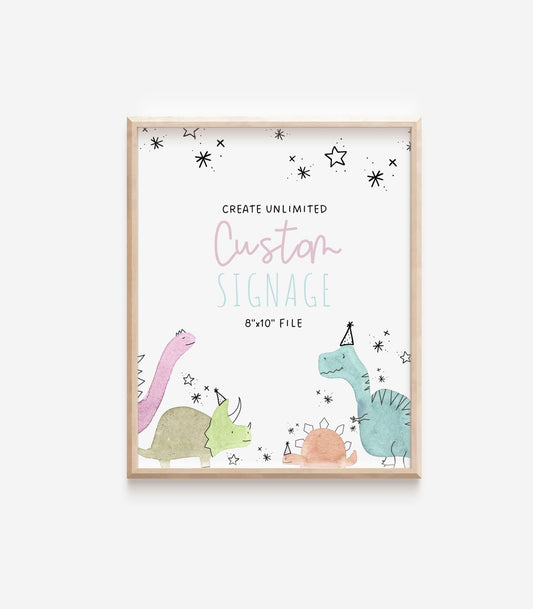 Girly Dinosaur 8x10 Custom Sign Printable - High Peaks Studios