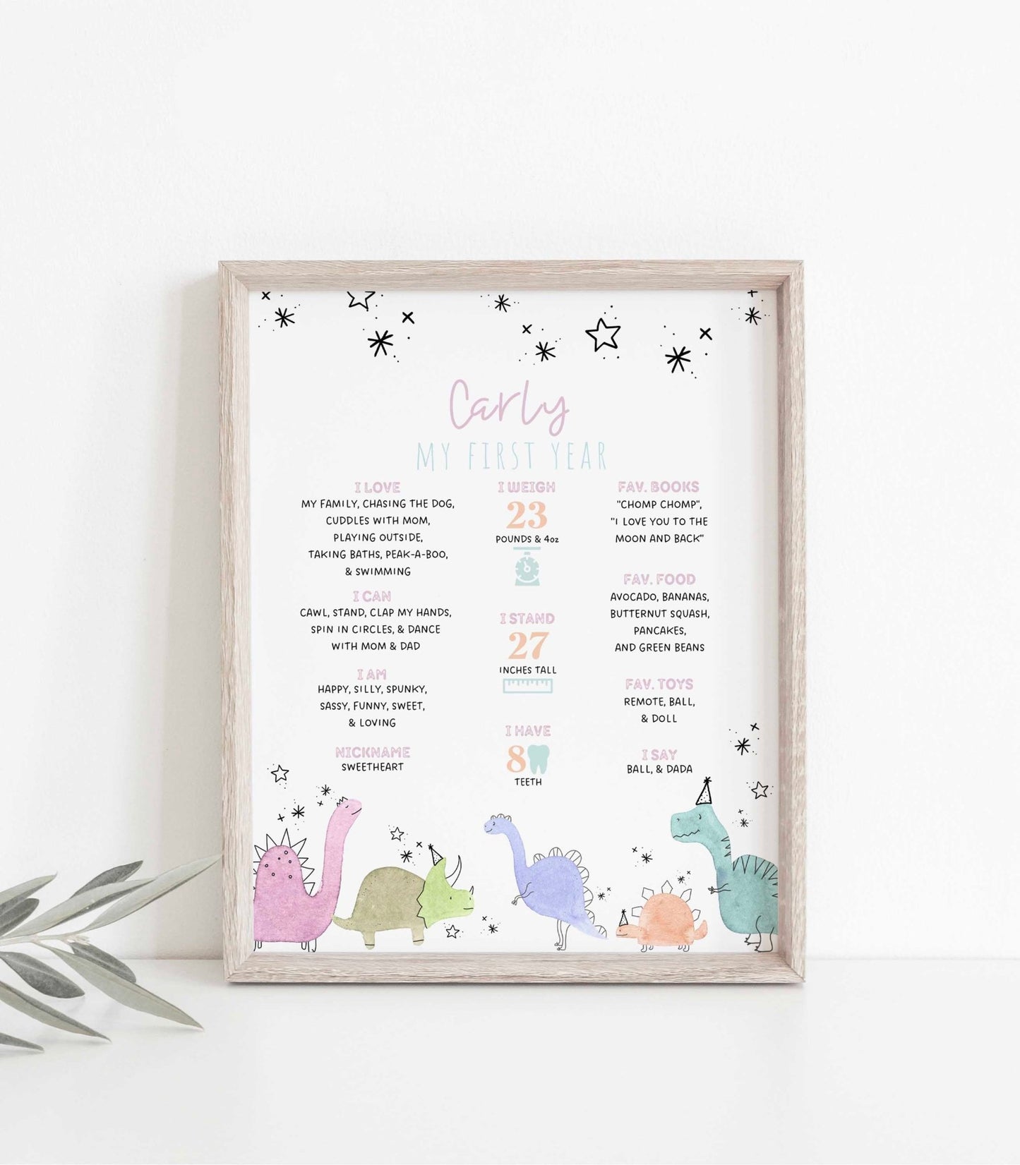 Girly Dinosaur Milestone Poster Printable - High Peaks Studios