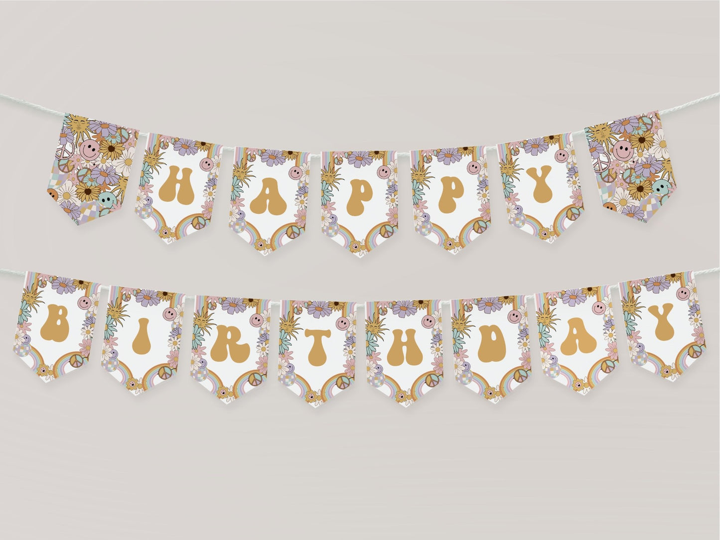 Groovy Retro Happy Birthday Pennant Banner - High Peaks Studios