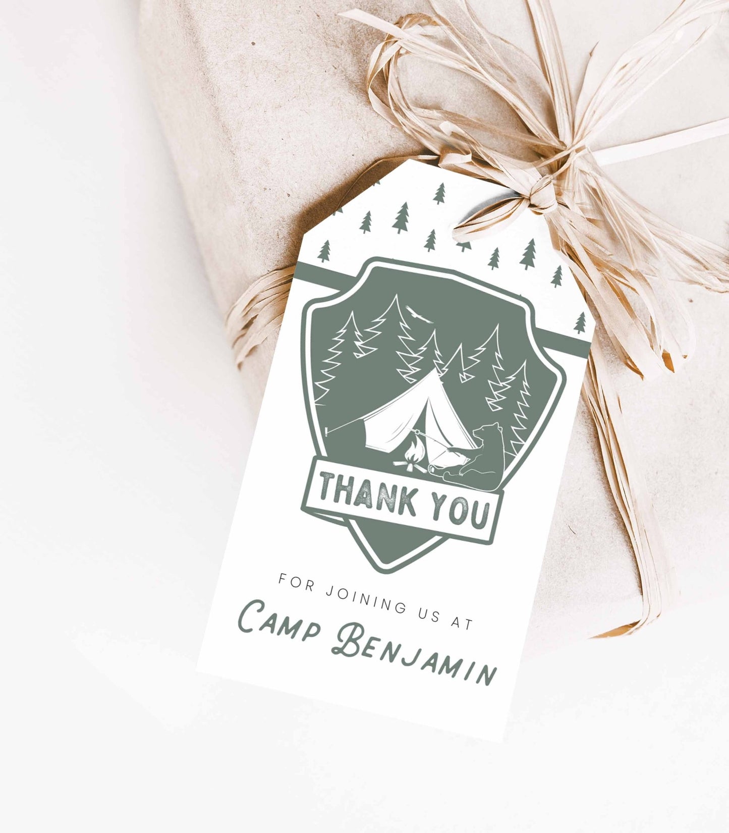 Happy Camper Favor Tag Template - High Peaks Studios