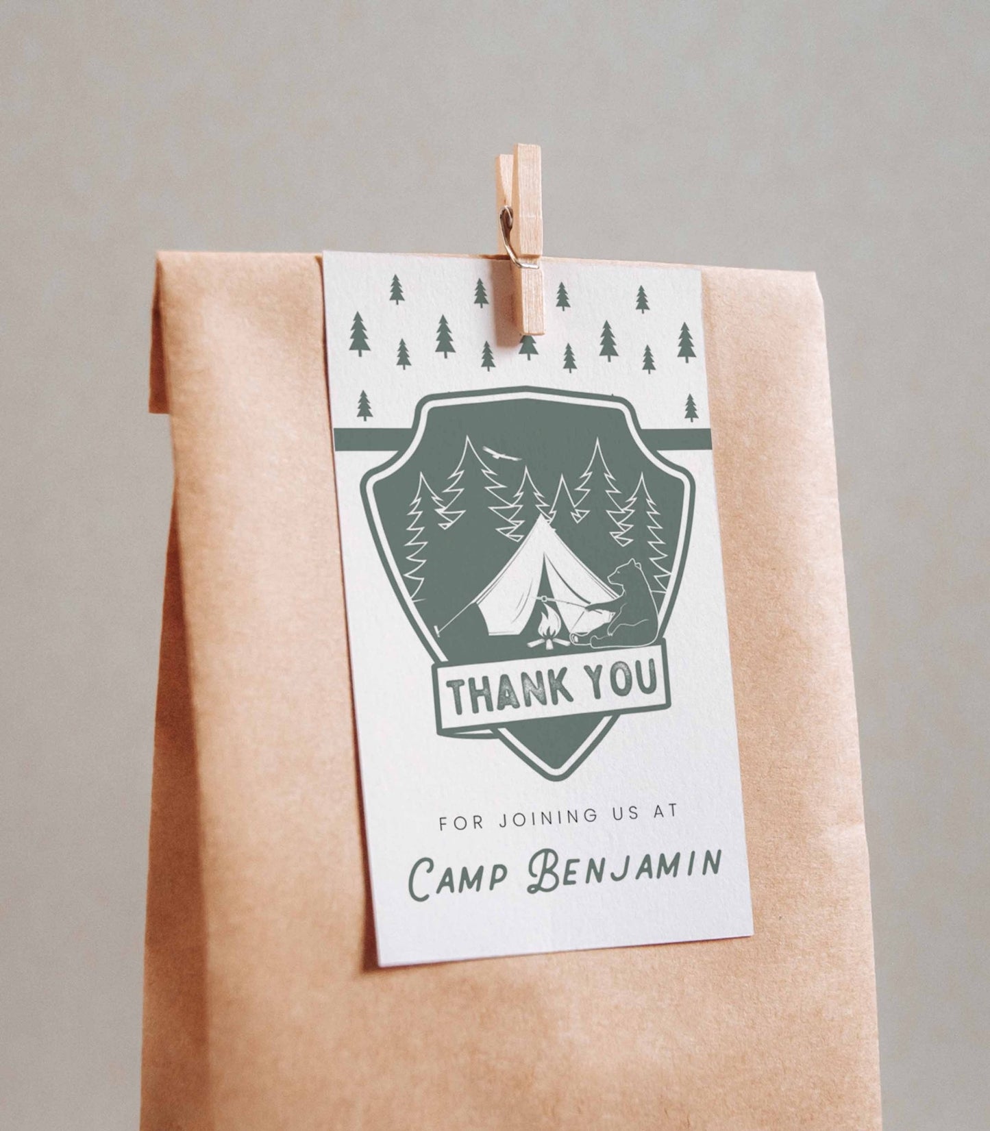 Happy Camper Favor Tag Template - High Peaks Studios