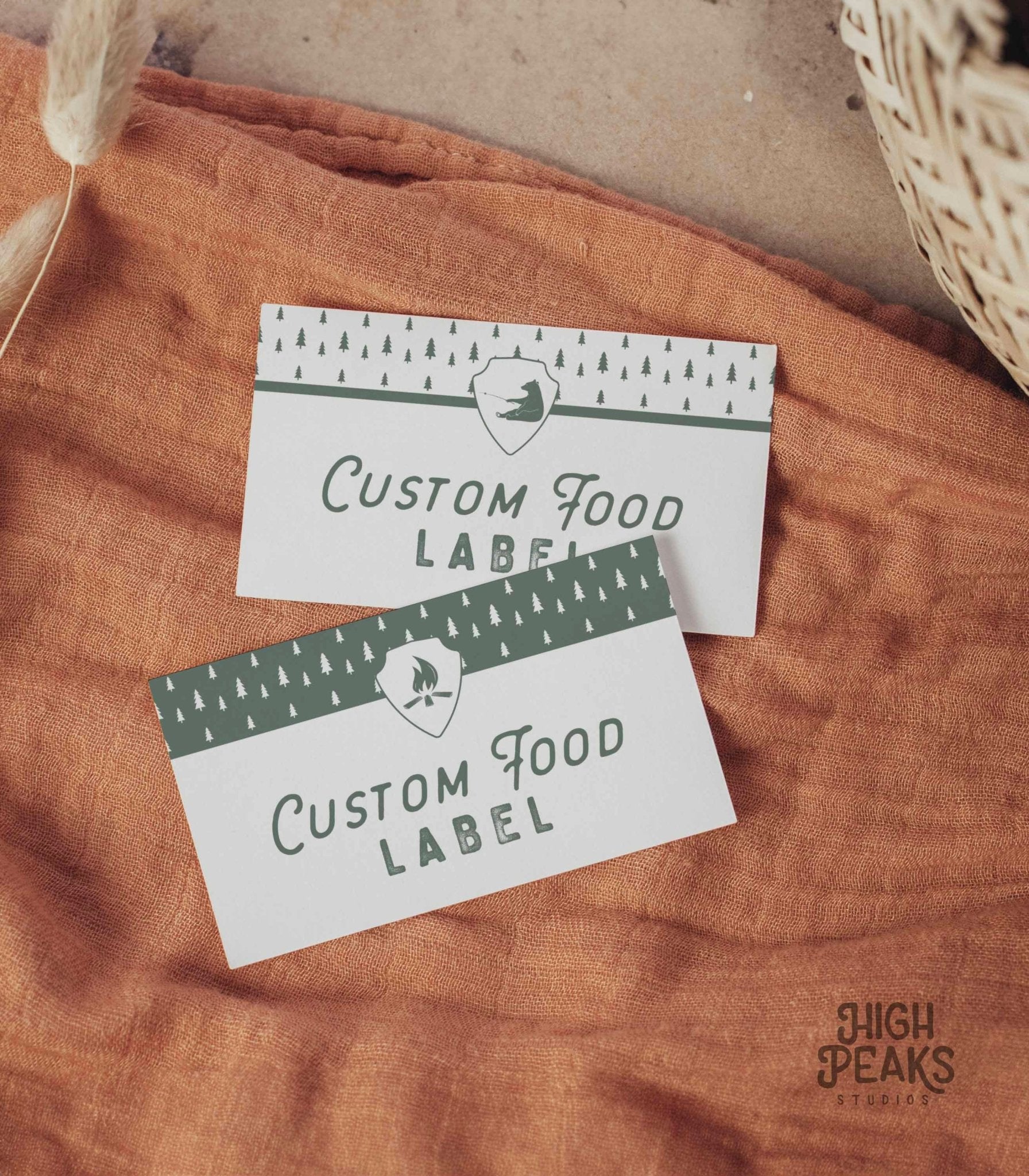 Happy Camper Food Label Card Printables - High Peaks Studios