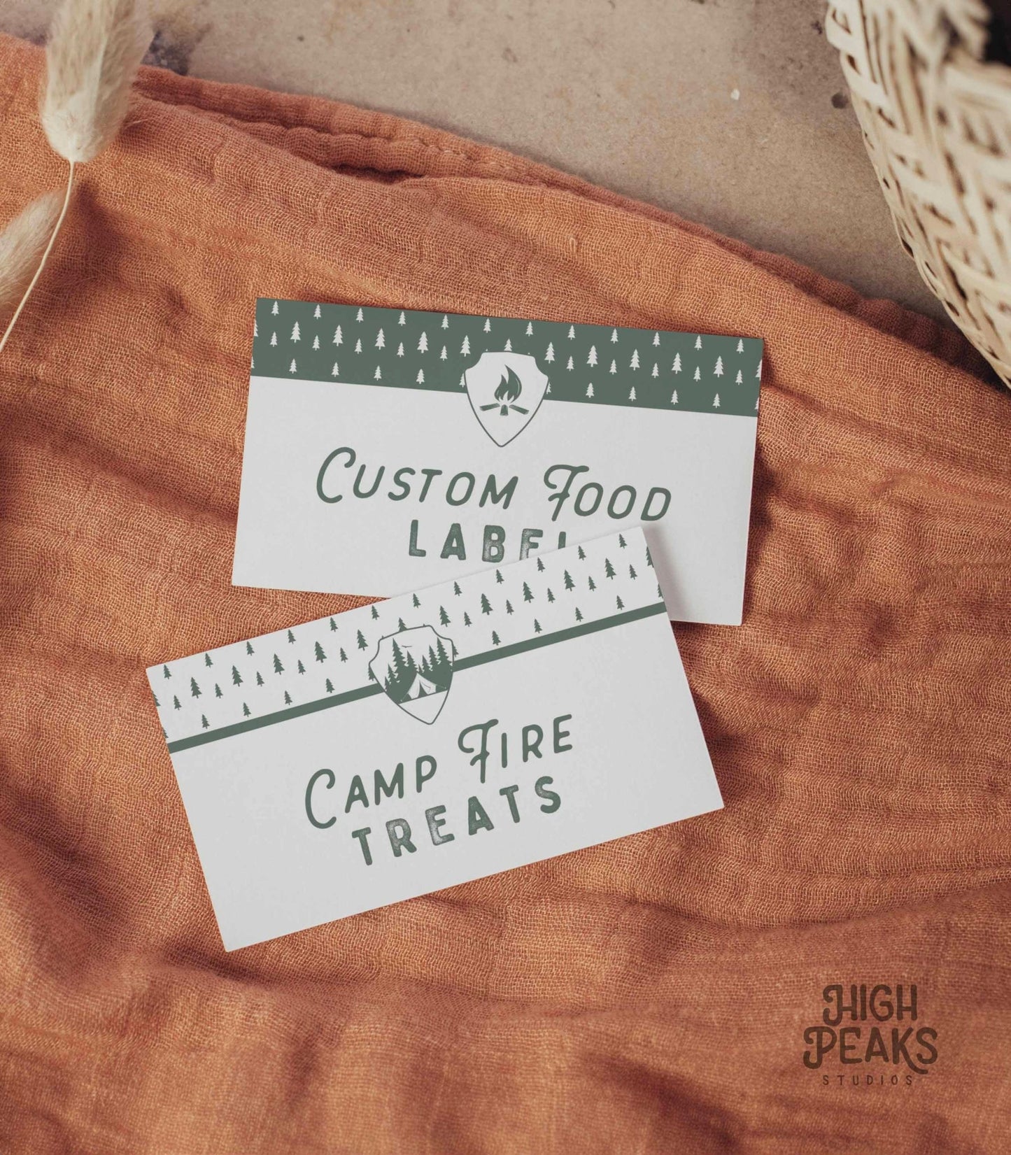 Happy Camper Food Label Card Printables - High Peaks Studios