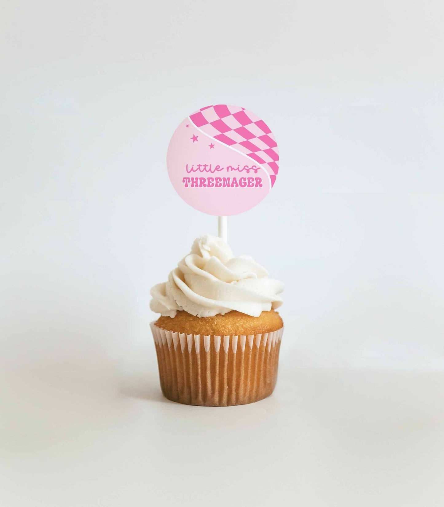 Hot Pink Smiley Third Birthday Cupcake Topper Printables - High Peaks Studios