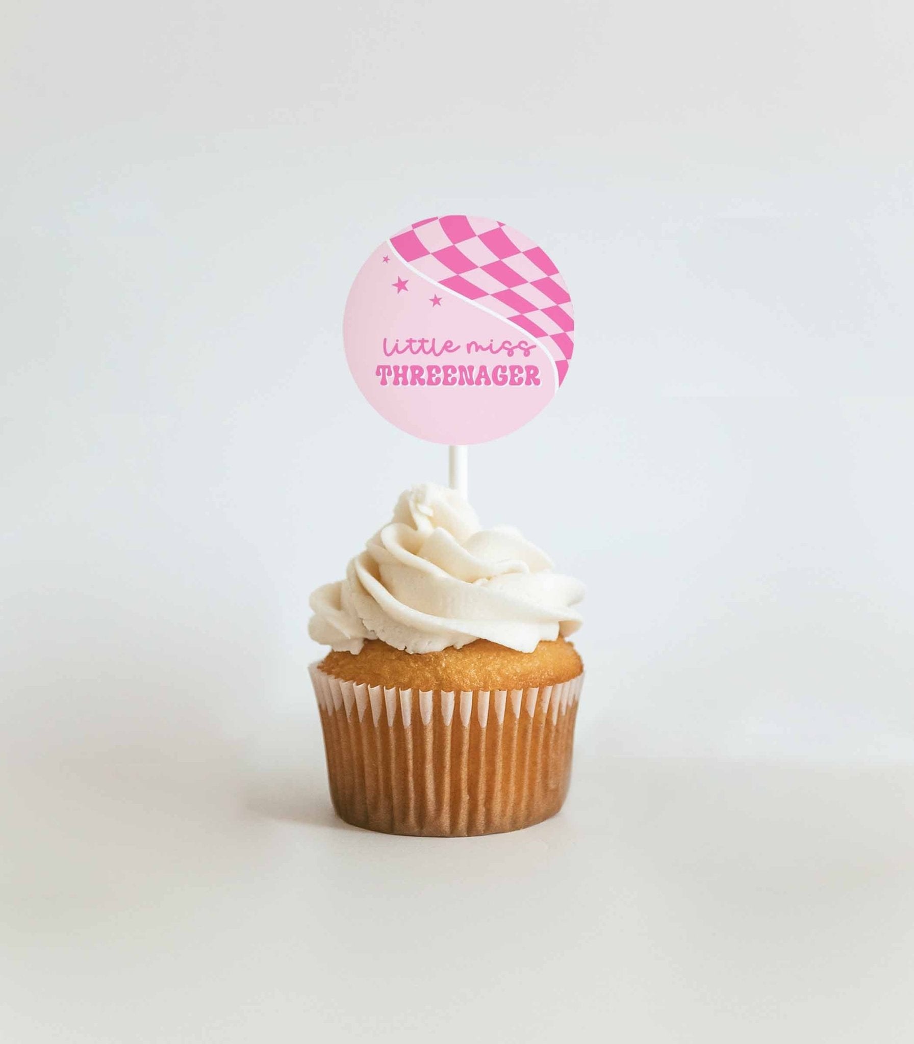 Hot Pink Smiley Third Birthday Cupcake Topper Printables - High Peaks Studios