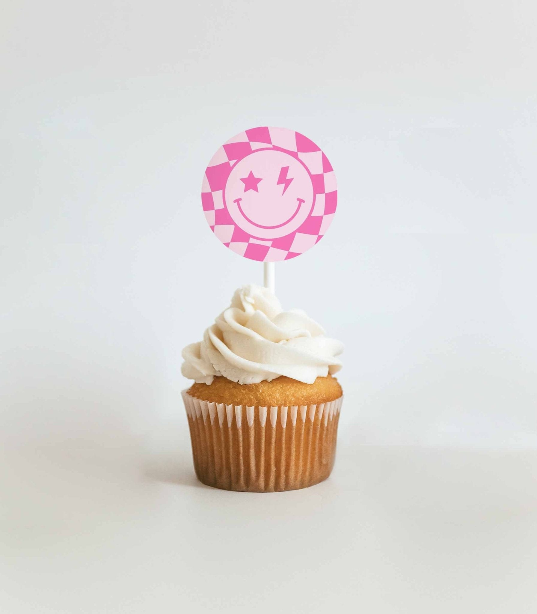 Hot Pink Smiley Third Birthday Cupcake Topper Printables - High Peaks Studios