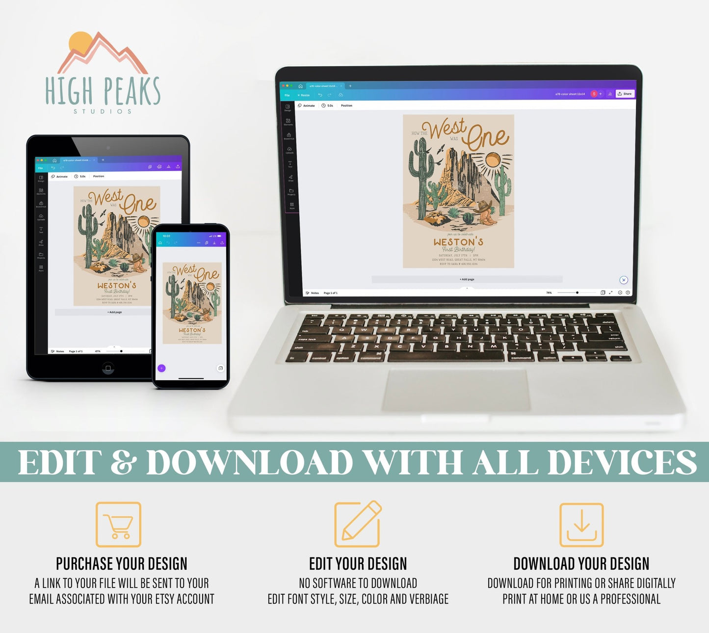 How The West Was ONE Birthday Invitation Printable - High Peaks Studios
