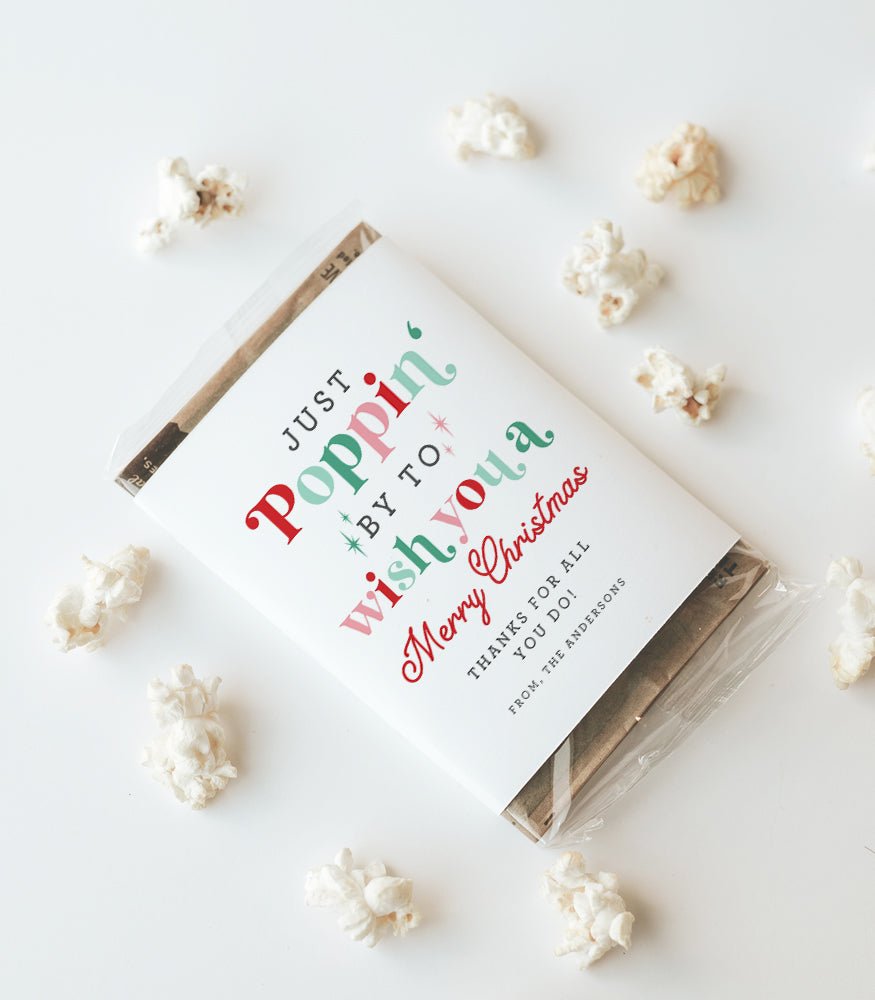 Just Poppin By Christmas Popcorn Bag Wrap Printable - High Peaks Studios