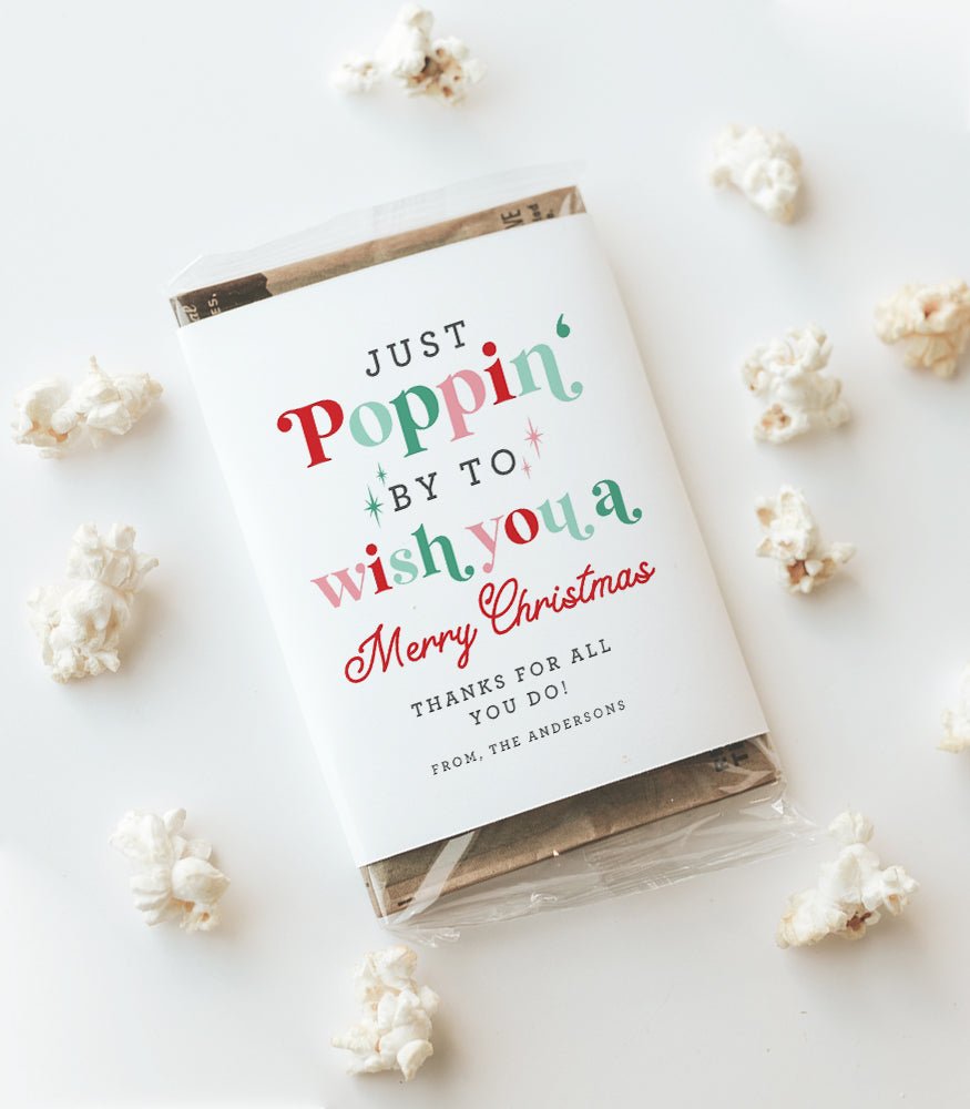 Just Poppin By Christmas Popcorn Bag Wrap Printable - High Peaks Studios