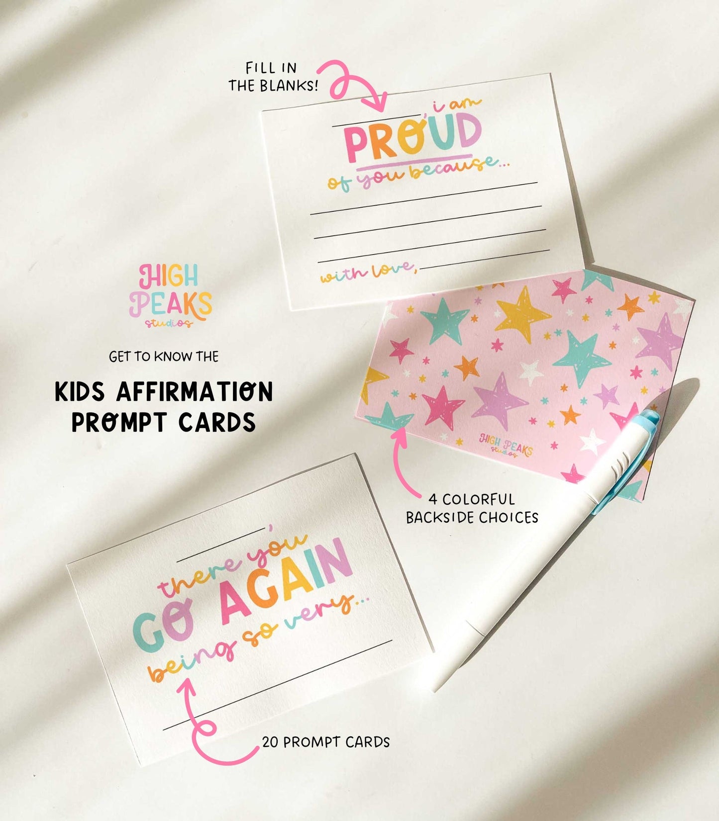 Kids Affirmation Prompt Cards; Empower Your Kids - High Peaks Studios