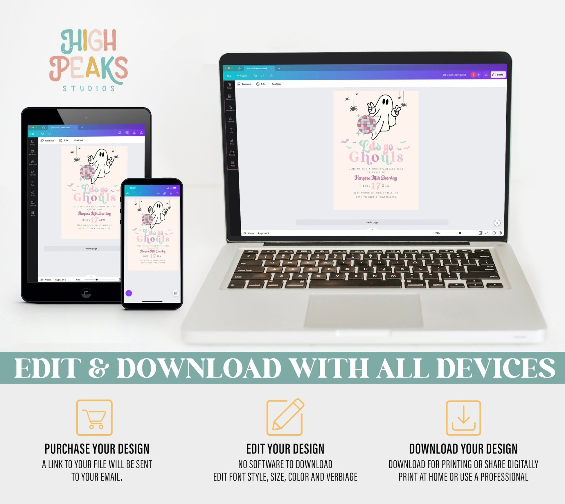 Let's Go Ghouls Birthday Invitation Printable - High Peaks Studios