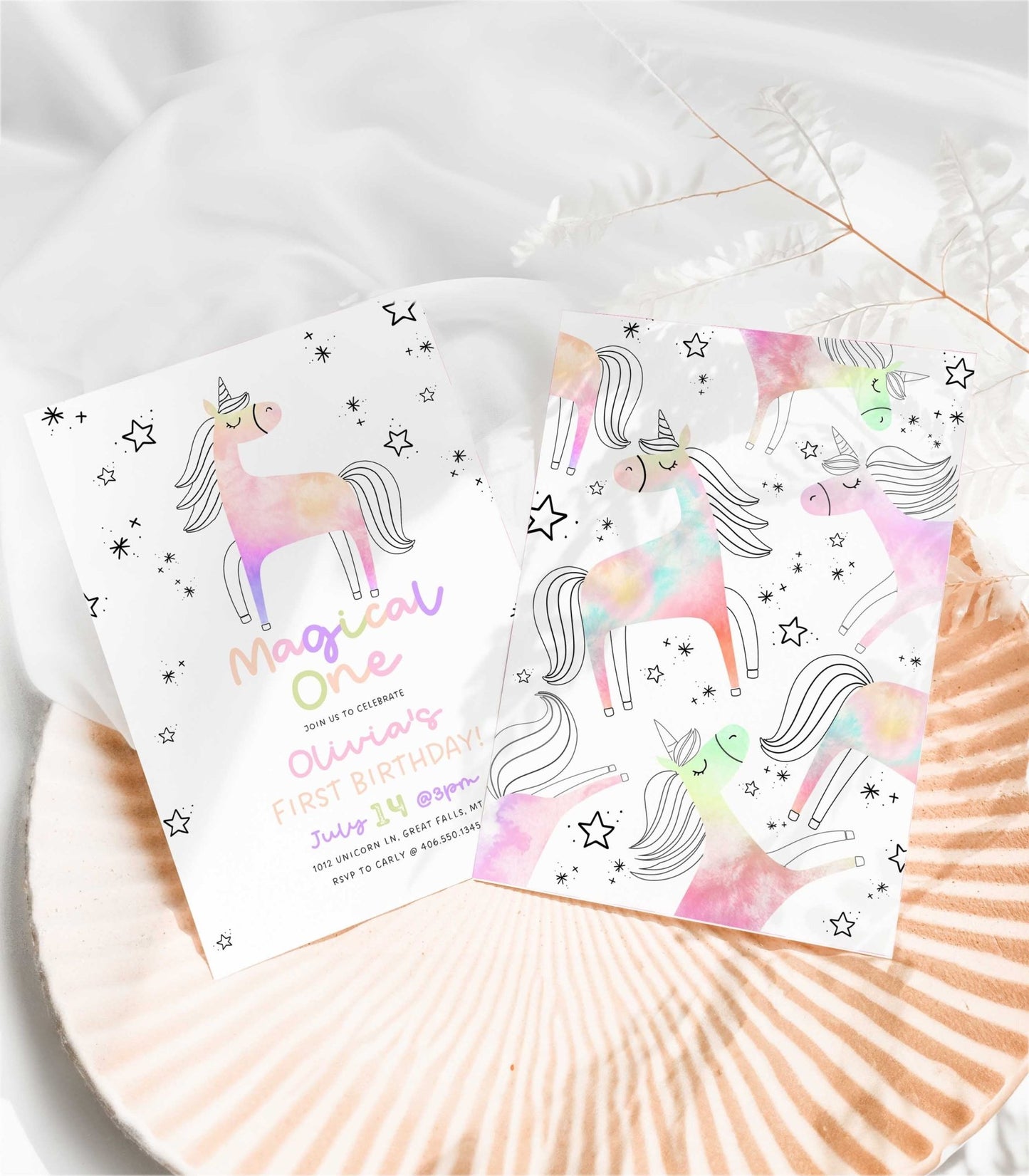 Magical One Unicorn Birthday Invitation Printable - High Peaks Studios