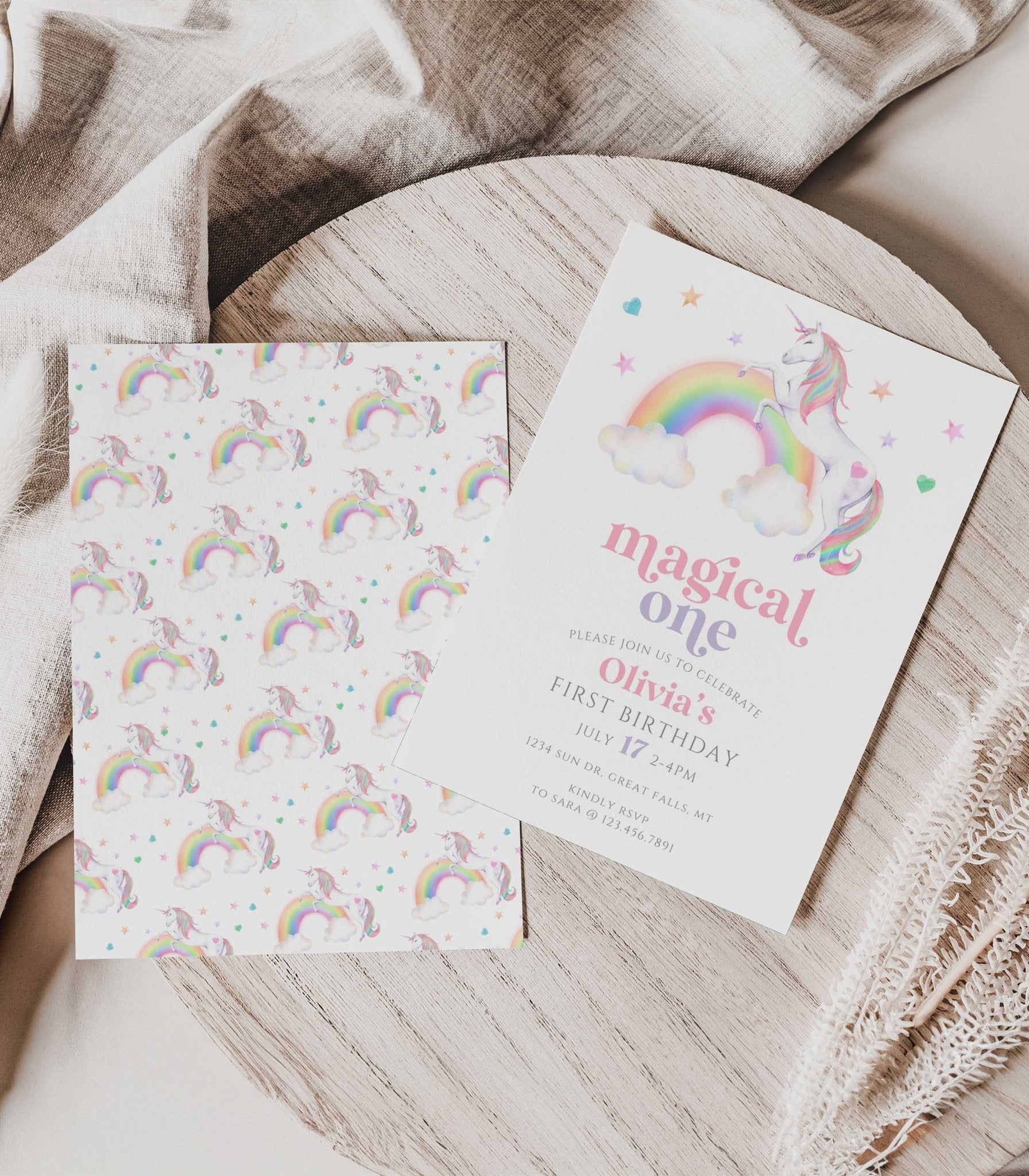 Magical One Unicorn Birthday Invitation Template - High Peaks Studios
