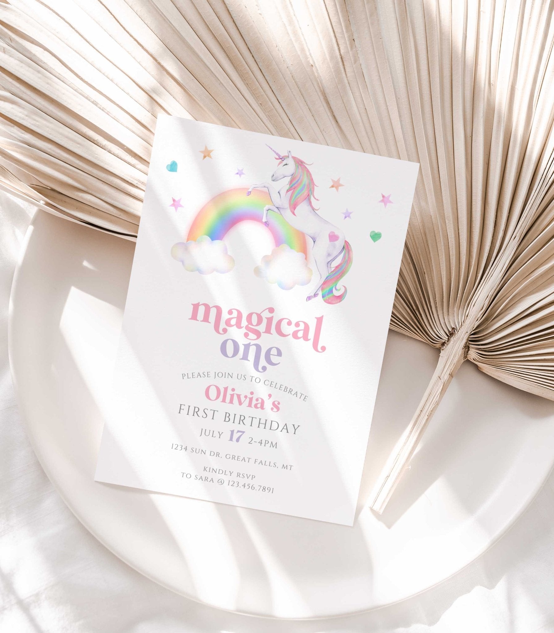 Magical One Unicorn Birthday Invitation Template - High Peaks Studios