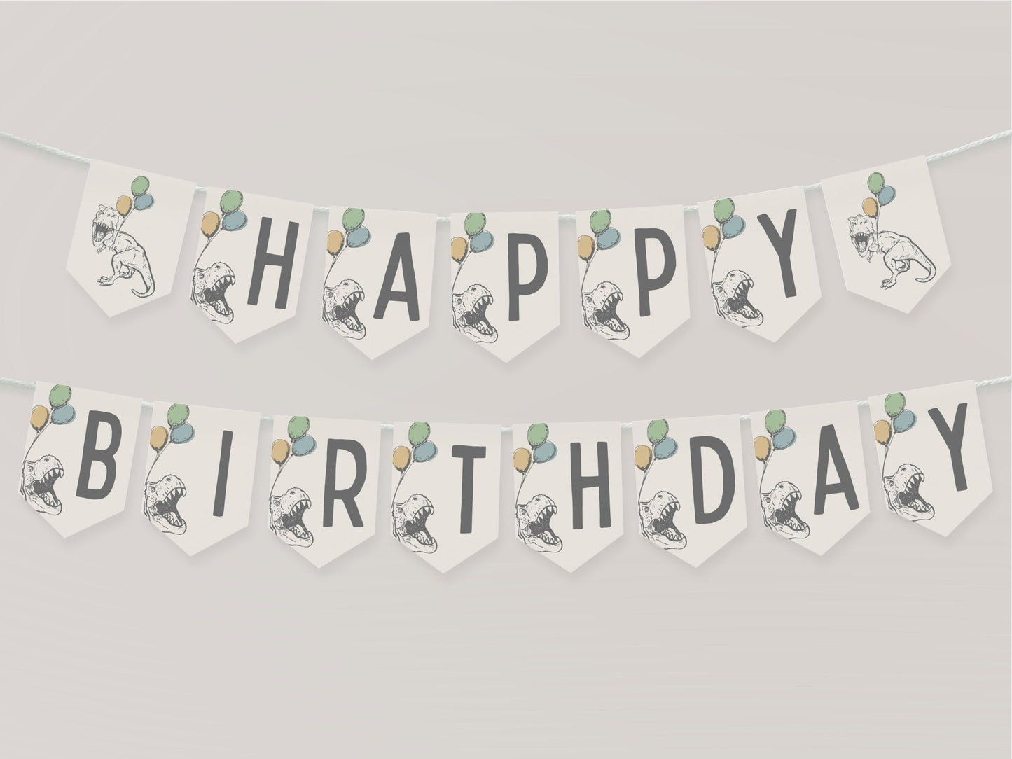 Modern Dinosaur Theme Happy Birthday Pennant Banner - High Peaks Studios