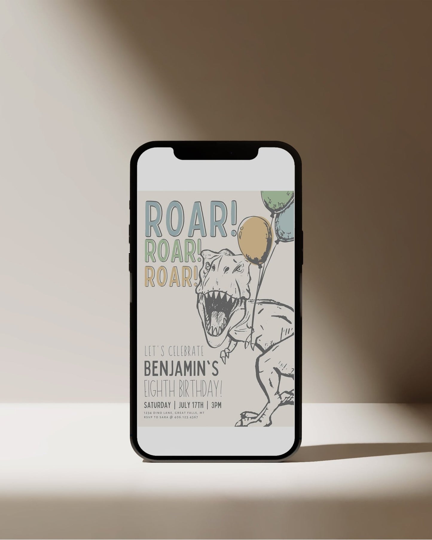 Modern T-Rex Dinosaur Birthday Party Invitation - ANY AGE! - High Peaks Studios